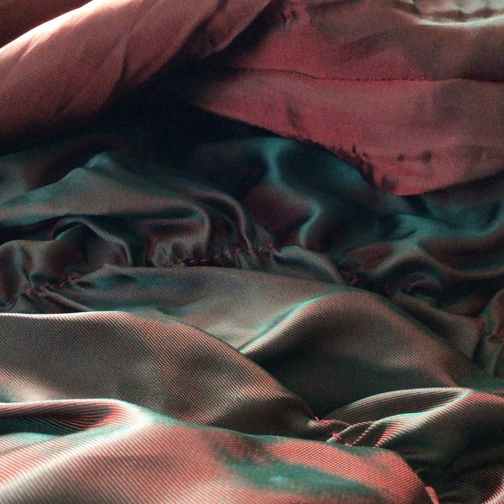 Lee Andersen Women's Wine Cabernet and Teal Satin Ruched Tiered Maxi Dress S - Picture 9 of 16